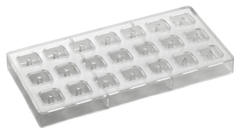 VIERKANTE POLYCARBONAAT PRALINEVORM 275X135MM 21 PRALINES VAN 10GR** 26X26 X16HTMM