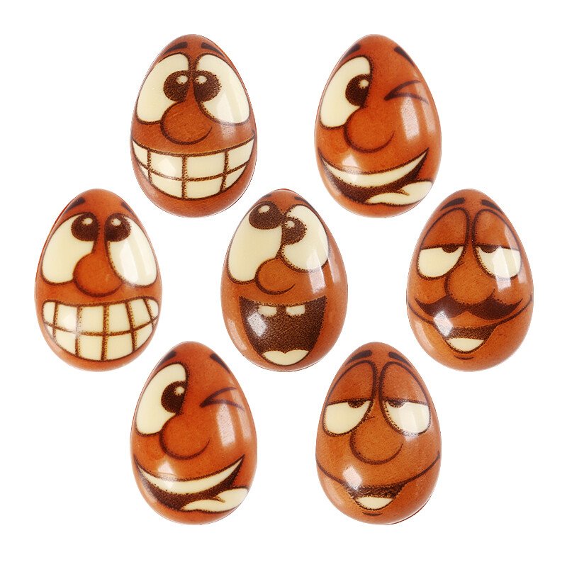 2069174 ASSORTIMENT 3D EIEREN MET GEZICHT 2,4X3,8CM 96 STUKS ***OP BESTELLING***