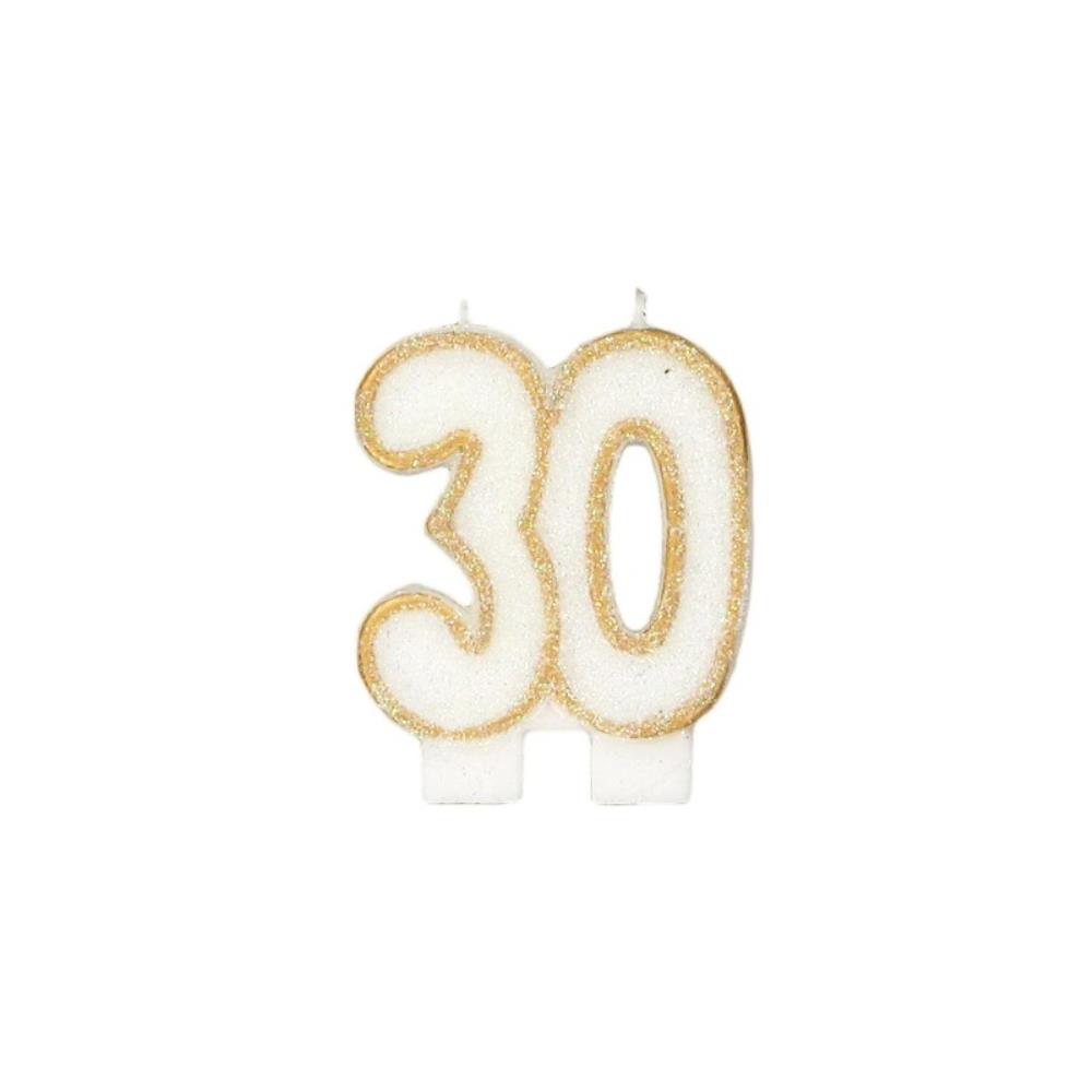  30th ANNIVERSARY NUMBER CANDLE WITH GOLD EDGE, 6CM HIGH