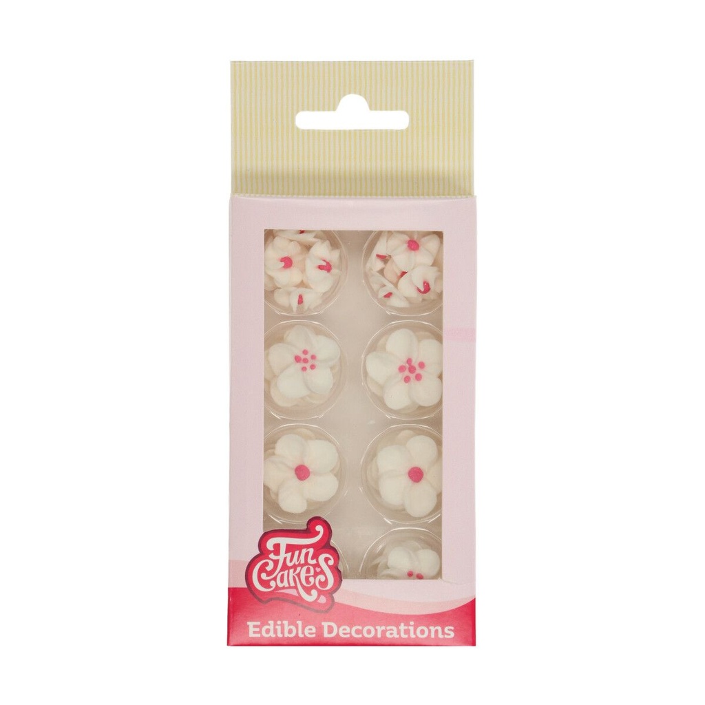 FUNCAKES MIX WHITE SUGAR FLOWERS PINK HEART Ø2.3-1.5CM 32PCS
