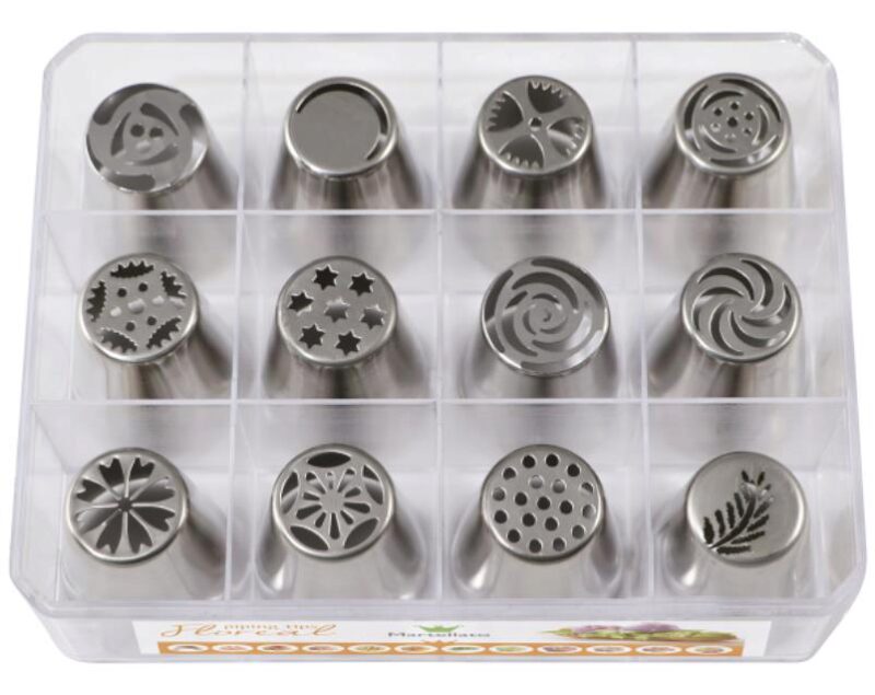 DOOS VAN 12 INOX MONDSTUK GEASSORTEERDE BLOEMEN