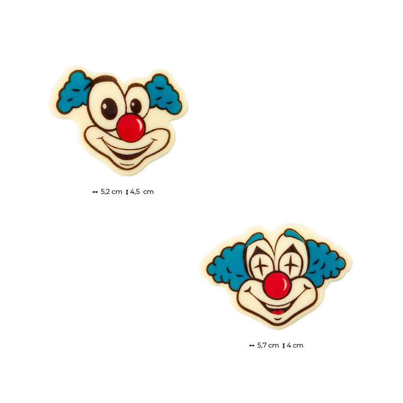 2024028 PLAQUETTE TETE DE CLOWN 52X45-57X40MM CHOCOLAT 60 PCES ***S/CD***