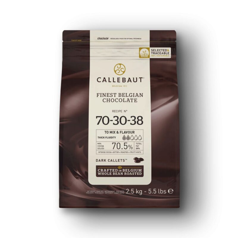 CALLEBAUT 70-30-38-E4-U71 FONDANT CHOCOLADE CALLETS 70%  KARTON VAN 8 ZAKKEN X 2,5KG=KG