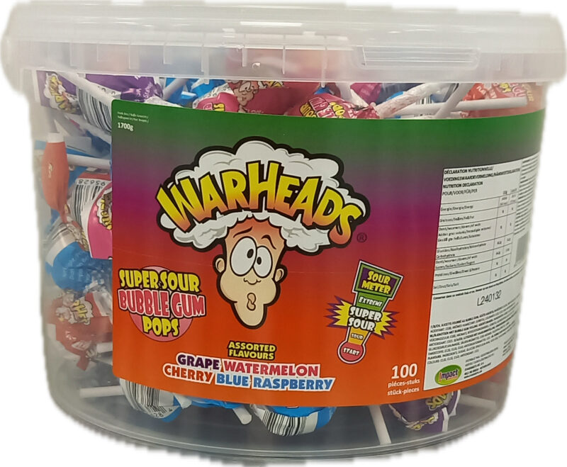 WARHEADS SOUR VARIETY LOLLIPOPS MIX 100 PCES