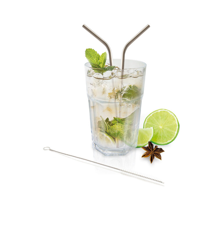 VIN BOUQUET SET DE 4 PAILLES ACIER INCLINEES + BROSSE 