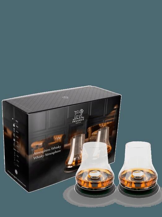 PEUGEOT WHISKY EXPERIENCE CADEAUSET 2 GLAZEN + 2 BASALT KOELBASISSEN