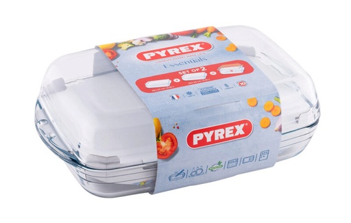 [60251623] PYREX SET 2 SCHALEN 35X22 OMKEERBARE SCHAAL OFBRAADPAN 2X2.8L-BOROSILICAAT -40+300° -40+300