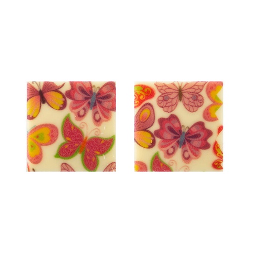 [08053982] 2034003 PLAQUETTE PAPILLON MULTICOLORE CARRE CHOCOLAT  3X3CM  220 PCES ***S/CD***