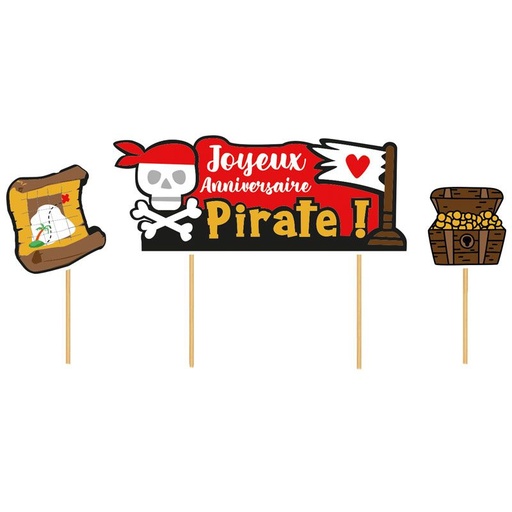 [08075565] CAKE TOPPER JOYEUX ANNIVERSAIRE PIRATES  3PCES
