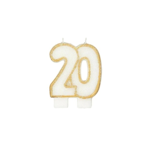 [08075608] 20th ANNIVERSARY NUMBER CANDLE WITH GOLD EDGE, 6CM HIGH