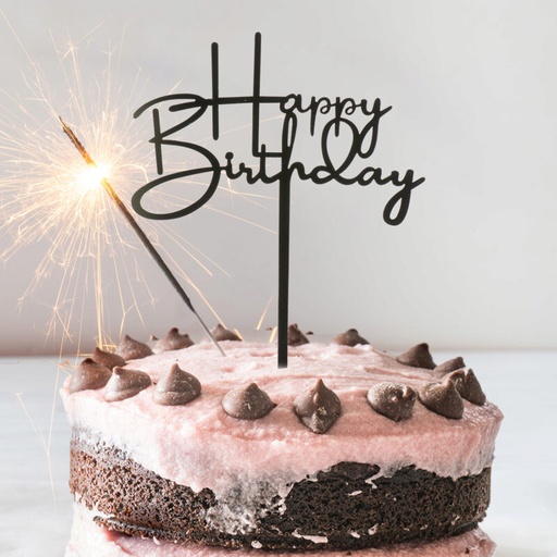 [08041924] TAARTTOPPER HAPPY BIRTHDAY ZWART