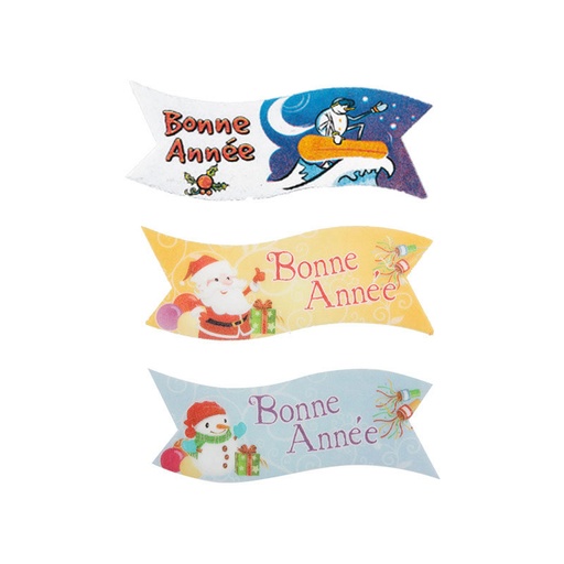 [08030474] 1058935 GELUKKIG NIEUWJAAR BANNER 9,1 X 3,2 CM 24 STUKS ***OP BESTELLING***