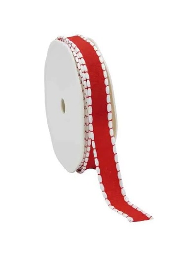 [60700720] ROOD GESTRUCTUREERD LINT MET WITTE RAND 15 MM X 15 M