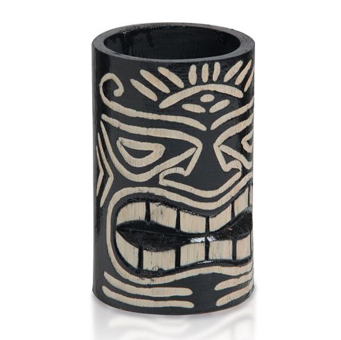 [71400000] PORTE VERRE EN BOIS TIKI BLACK Ø8CM H15CM