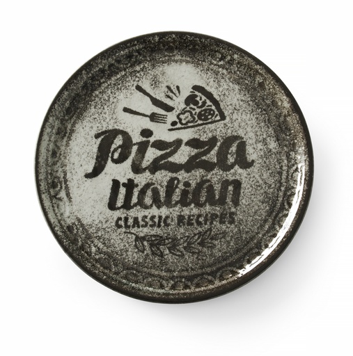 [00068640] PIZZA PLATE PORCELAINE RECIPE BLACK 33 CM 