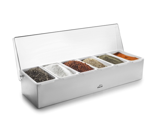 [00068888] LACOR  INGREDIENTS BOX STAINLESS  6 COMPARTIMENTS OF 450ML A/C 45X15XHT10CM 