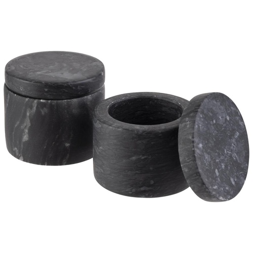 [00068906] APS “MARVELLO” SET VAN 2 GRIJS/ZWARTE MARMEREN POTTEN A/D DEKSEL 6XH5CM - 15920