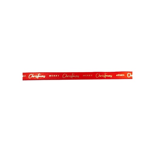 [00069648] ROOD SATIJNLINT "MERRY CHRISTMAS" IN GOUD 1CM X 20M