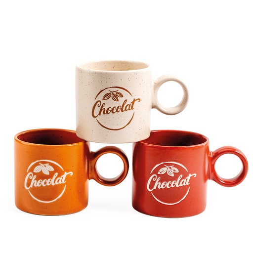 [00070678] MUG "CHOCOLATE" BEIGE/TERRACOTTA 3ASS Ø7CM H7CM