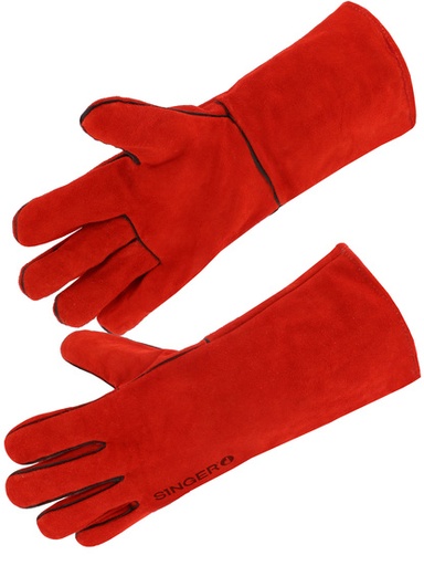 [00070832] Red pair of gloves with cotton lining, 35 cm