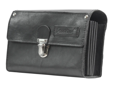 [00070836] PAVELINNI WALLET BLACK SOFT BUFFALO LEATHER METAL CLOSURE - 5 POCKETS -1 NYLON BELT PULL - 20X13X7CM -DC07107FBL