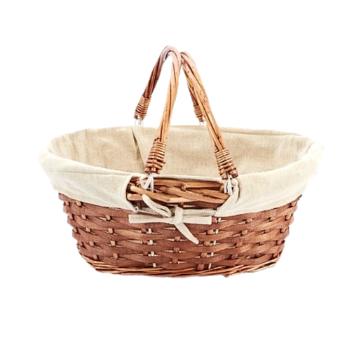 [00071046] OVAL BASKET WITH FOLDABLE HANDLE AND FABRIC ROGER 35X25 H15CM