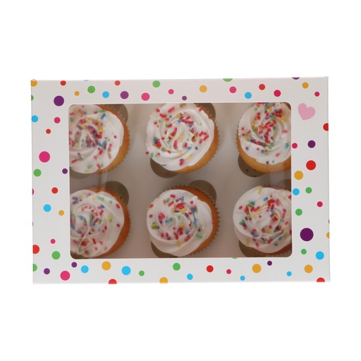 [00071062] FUNCAKES BOÎTE POUR 6 CUPCAKES CONFETTI 24 X 16,5CM HT 7,5CM