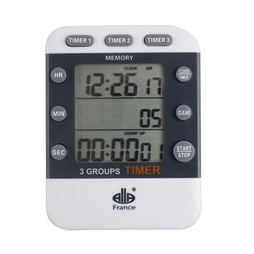 [00073203] ALLA TIMER DIGITAL 3 EN 1, 3 AFFICHAGES INDEPENDANTS (HEURE, CHRONOMETRE ET MINUTEUR) 88 x 66 MM HT 13MM