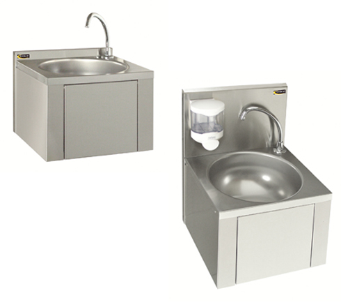 [00073816] HANDWASBAK MET KNIEBEDIENING 384 x 352 x 524 MM INOX RONDE KUIP – MET SPATRAND, ZONDER MENGKRAAN