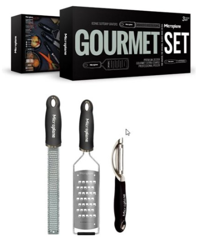 [00073863] MICROPLANE GOURMET SET 3 PIECES - RAPE ZESTEUR PREMIUM - RAPE EXTRA GROSSE GOURMET - EPLUCHEUR PROFESSIONNEL