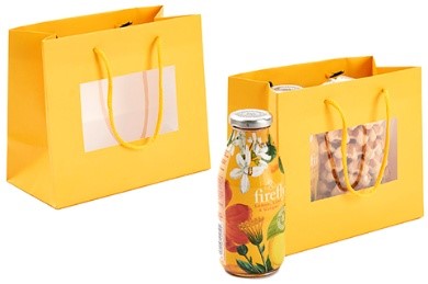 [00074112] YELLOW BAG WITH WINDOW AND HANDLES 20x10CM H17CM
