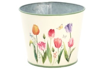 [00074131] CREAM ZINC POT - TULIP FIELD DIAM 11.5CM H9.5CM