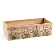 [00074144] CAGEOT EN BOIS - MON JARDIN FLEURI 22x9.5CM HT 6.3CM