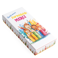 [00074162] WIT RECHTHOEKIG KARTONDOOSJE MET POTLOOD/KINDER MOTIEF 2 ASSORTI 17x8CM H3CM