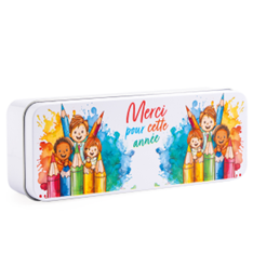 [00074164] ZINC BOX/PENCIL CASE WITH PENCIL PATTERN "THANK YOU FOR THIS YEAR" 19x7CM H4.2CM