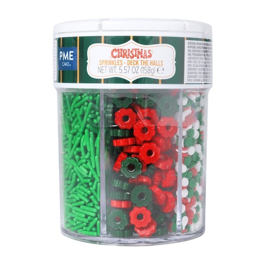 [00074447] PME Cake kerstdecoratie mix groen/rood 6-in-1 in suiker 158 g