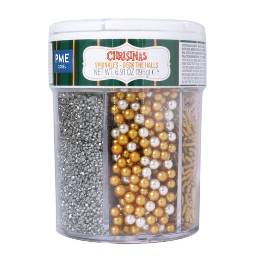 [00074448] PME Cake 6-in-1 gold/silver sugar Christmas decoration mix, 196 g