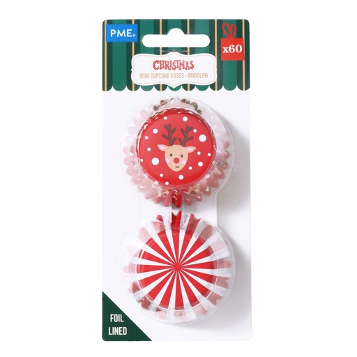 [00074458] PME Cake mini aluminium cupcakevormpjes kerst Rudolph, 60 stuks