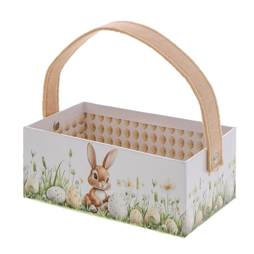[00074554] PANIER RECTANGULAIRE CARTON RIGIDE BUNNY "CARAMEL" AVEC ANSE 18 x 10CM HT 7CM