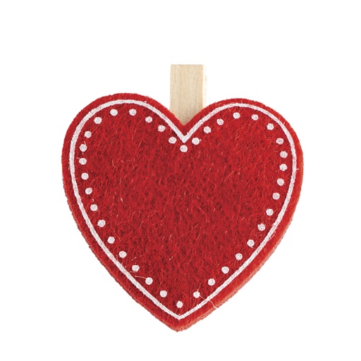 [00074660] PINCE COEUR ROUGE EN FEUTRINE 4CM HT 5CM SACHET DE 6 PCS