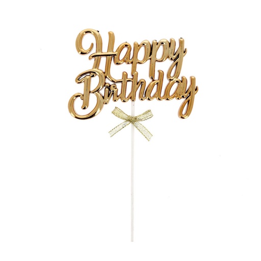 [00074834] CAKE TOPPER HAPPY BIRTHDAY DORE 11 x 5.5CM PAQUET DE 30PCS