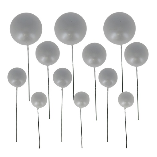 [00074842] PEARLY SILVER BALL CAKE TOPPER 4 DIAMS: 2CM, 2.5CM, 3CM, 4CM PACK OF 12 PCS