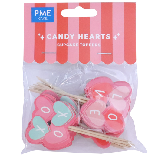 [00075298] HEART-SHAPED TOPPERS XOXO/LOVE H 14CM PACK OF 24 PCS