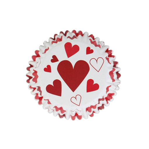 [00075299] ALUMINIUM CUPCAKE CASES – WHITE WITH HEARTS PACK OF 30 PCS