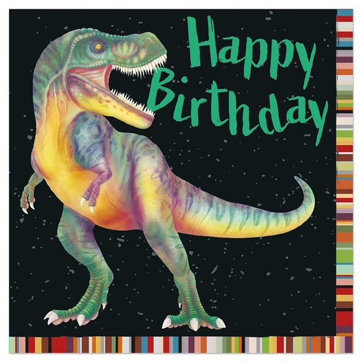 [00075565] ARTEBENE SERVIETTE 33 x 33CM NOIRE - DINOSAURE "HAPPY BIRTHDAY" 20PCS