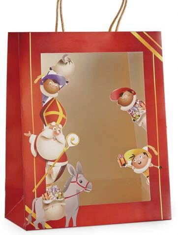 [60700544] RODE TAS MET VENSTER "SINT-NIKLAAS" 26X12XHT32CM