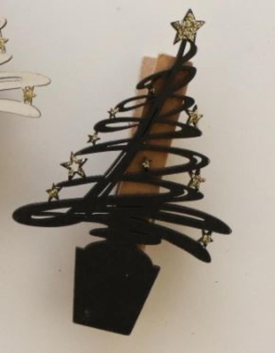 [62250613] PINCE " SAPIN NOIR AVEC ÉTOILES D'OR H: 85 X L: 55 X B: 15 MM PAQUET DE 6 PCES