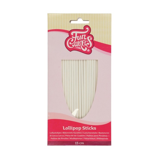 [08053519] FUNCAKES WITTE LOLLYSTOKJES 15CM 50 STUKS