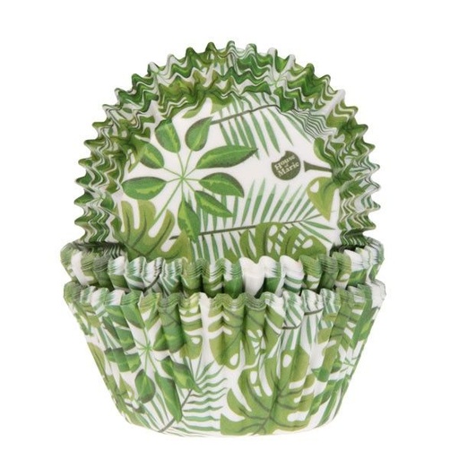 [08053461] HOM CUPCAKE CASES GREEN JUNGLE LEAVES 50 PCES