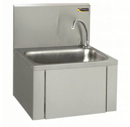 [60537020] KNEE CONTROL HAND WASH BASIN 460X380X524 STAINLESS STEEL RECTANGULAR TUB - WITH BACKSPLASH